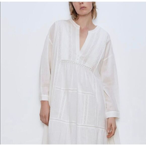 ❤️ZARA Voluminously Embroidered Dress XL - Picture 1 of 7